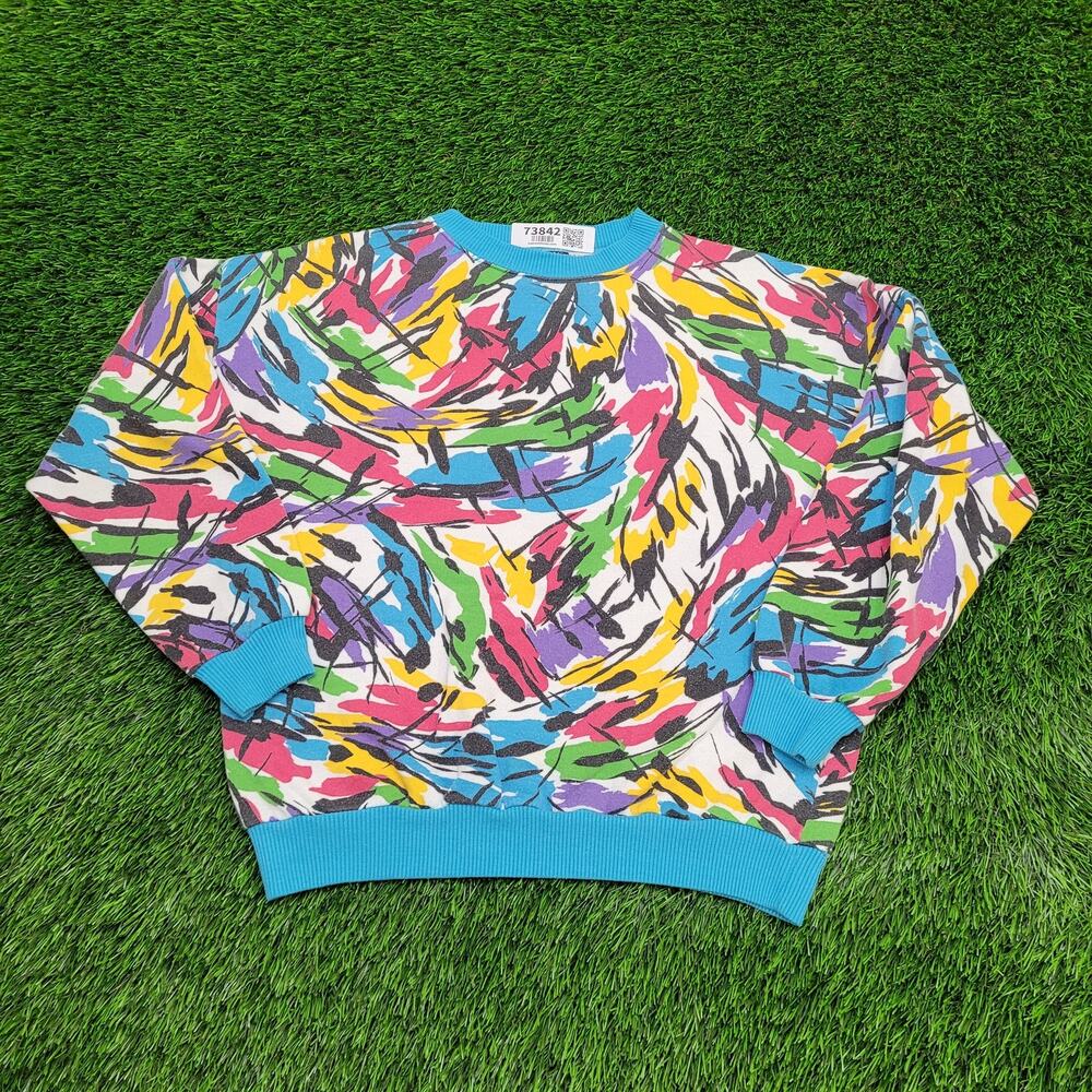 Vintage Y2K Abstract Art Sweatshirt Womens Medium 20x21